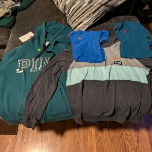Teal and Blue Men's Hoodie and T-Shirt Set